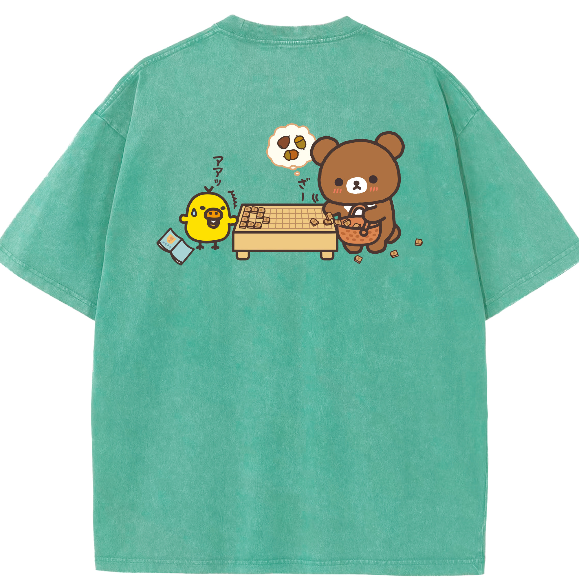 （画像用） リラックマ リラックマ キイロイトリ Rilakkuma Korilakkuma Kiiroitori 綿100% ヴィンテージ風 半袖Tシャツ（背面プリント）